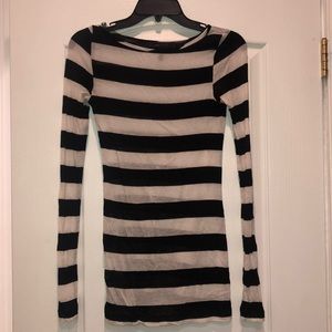 BCBG Black & White Striped Long Sleeve Top
